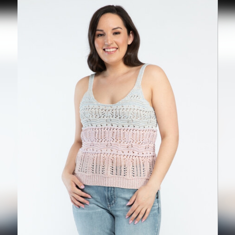 DEX | Women's Pink/Blue Ombre Scoop Neck Knitted Sweater Tank Top NWOT
